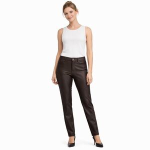 NWOT Women's NYDJ Faux Leather Brown Crackle Leggings Size 14